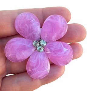Vintage Jewelry 70s Style Pink Flower Brooch Pin